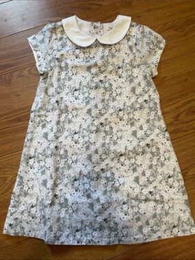 Girls Floral Peter Pan Collar Dress in Sage and Cream